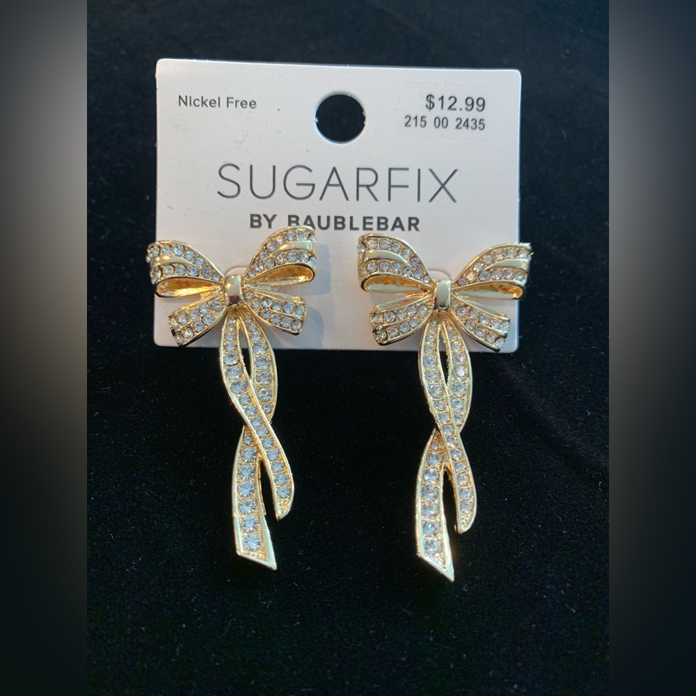 Sugarfix Gold Bow Earrings with Crystal Details